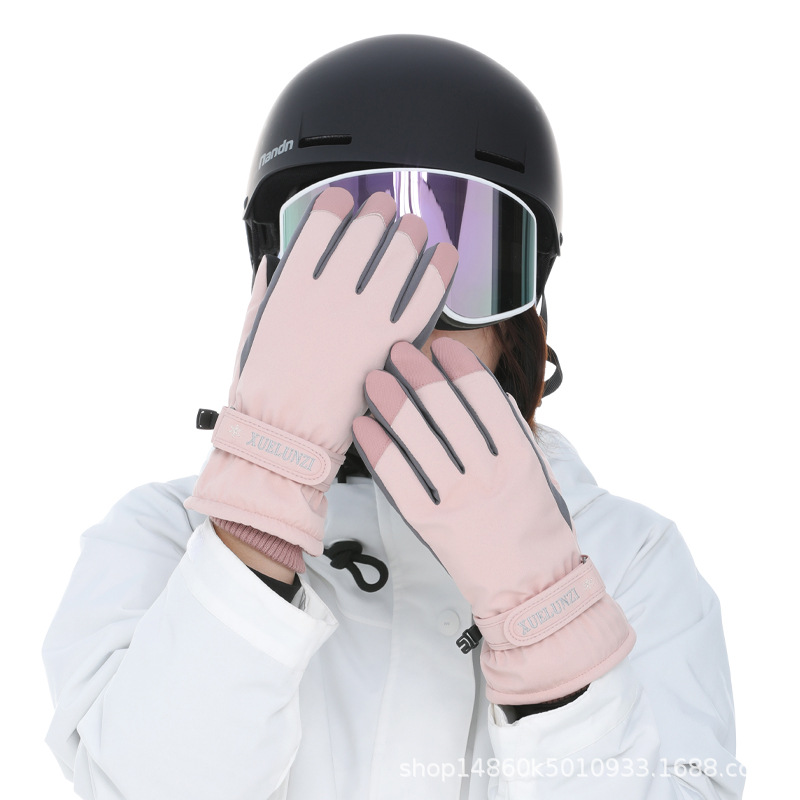 Guantes de esquí al aire libre invierno mujer otoño e invierno cálido a prueba de viento impermeable pantalla táctil ciclismo deportes guantes de algodón
