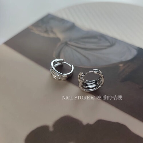 Platycodon for sleeping late | High-end multi-layered metal niche earrings for women, cold style French earrings