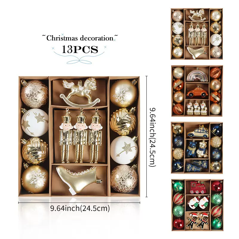 新款13装圣诞节挂饰圣诞树节日庆典电镀彩绘挂饰装饰品套装跨境