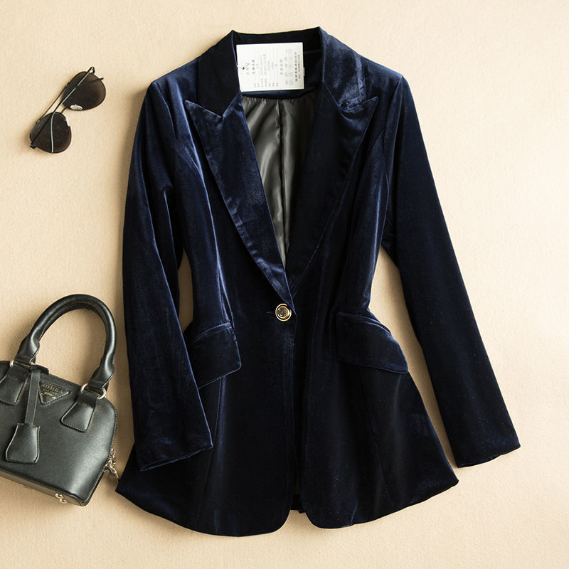 2025 Autumn/Winter New Women's Velvet Blazer European Fashion Style Elegant Plus Size Professional Short Blazer