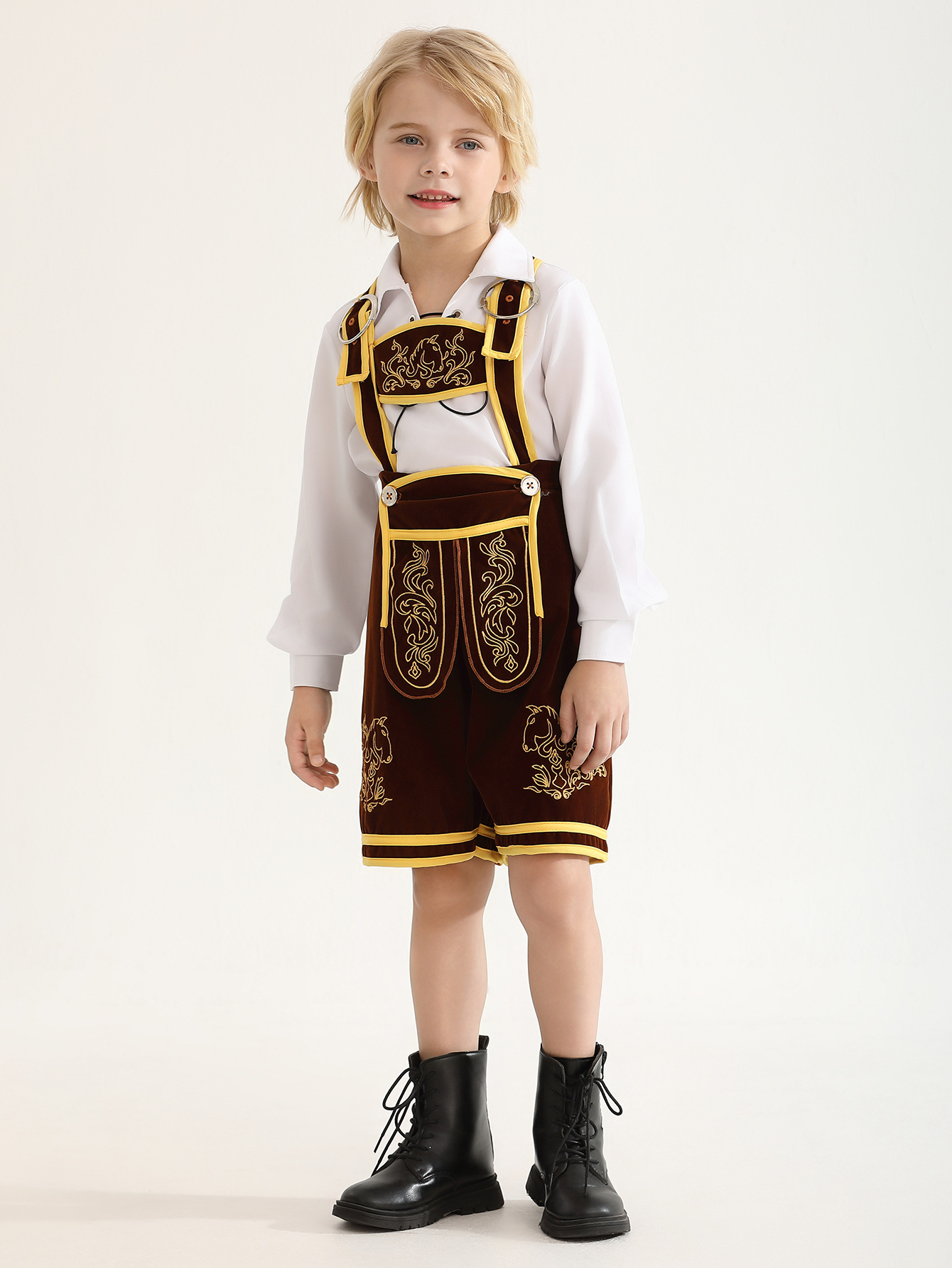 Trajes tradicionales alemanes transfronterizos de Oktoberfest Camisas de cinturón de cerveza para niños pantalones de celda de Halloween