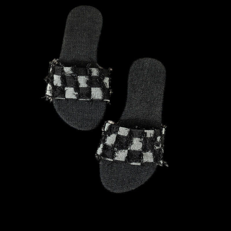 Fondo plano de gran tamaño cabeza cuadrada damas negro más fertilizante comercio exterior chanclas todo fósforo punta abierta talla grande medio soporte exterior raspador plano