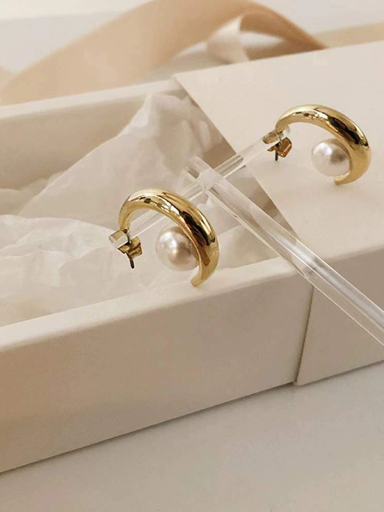 Кореальные серьги из серебра 925 с крупной жемчужиной и дизайном луны, стиль Heavy Ins