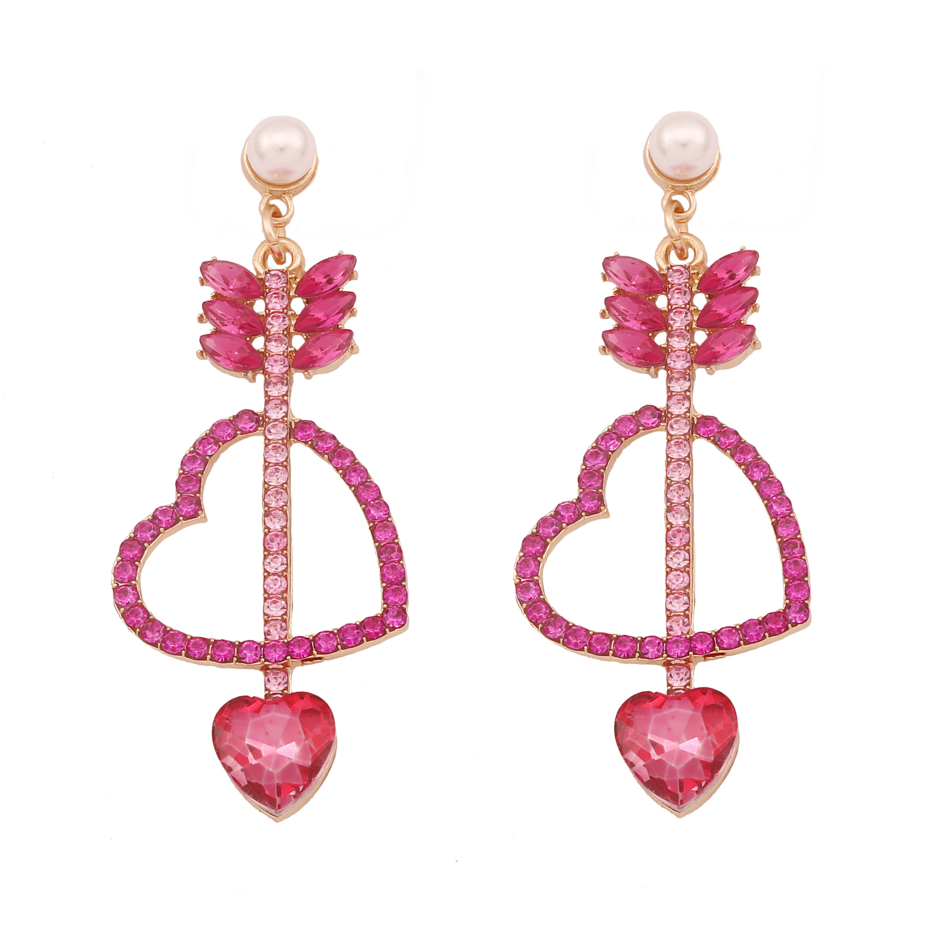 Drop Earrings Classification 1 Pair Lady Heart Shape Inlay Imitation Pearl Zinc Alloy Artificial Rhinestones Drop Earrings