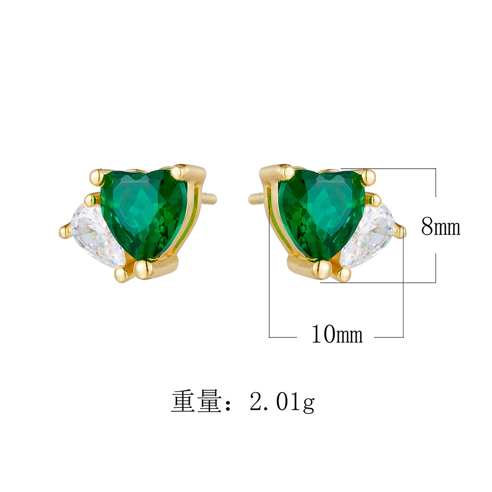 1 Pair Vintage Style Heart Shape Plating Inlay Sterling Silver Zircon Ear Studs display picture 1