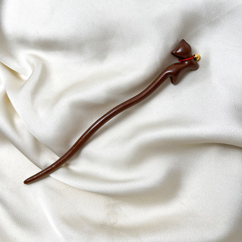 Classical Chinese hairpin, ancient style gold-thread sandalwood hairpin, antique bell-shaped cat hair comb, simple retro updo headpiece