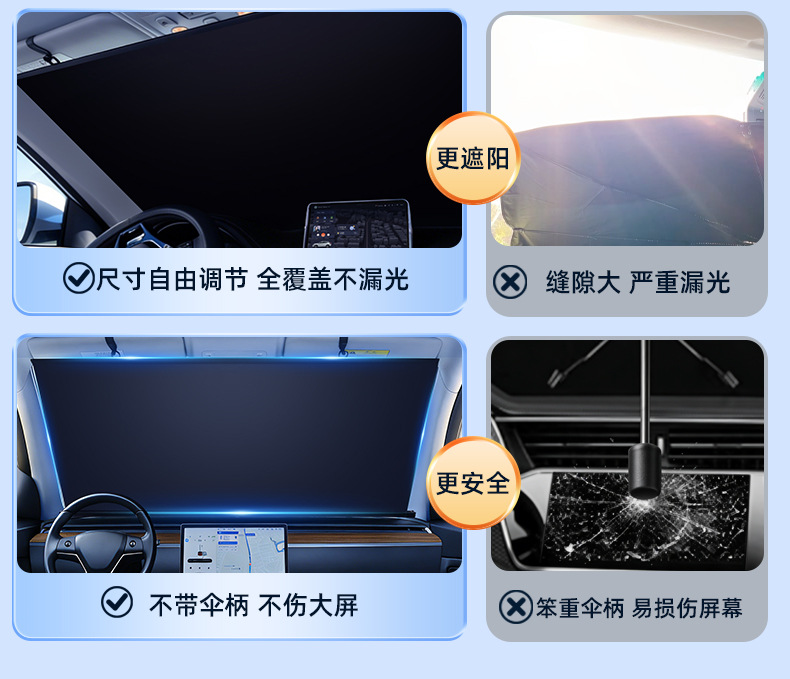 Automotive Automatic Retractable Sunshade Curtain for Front Windshield, Sun Protection, Heat Insulation, Light Blocking, Anti-Glare for Summer