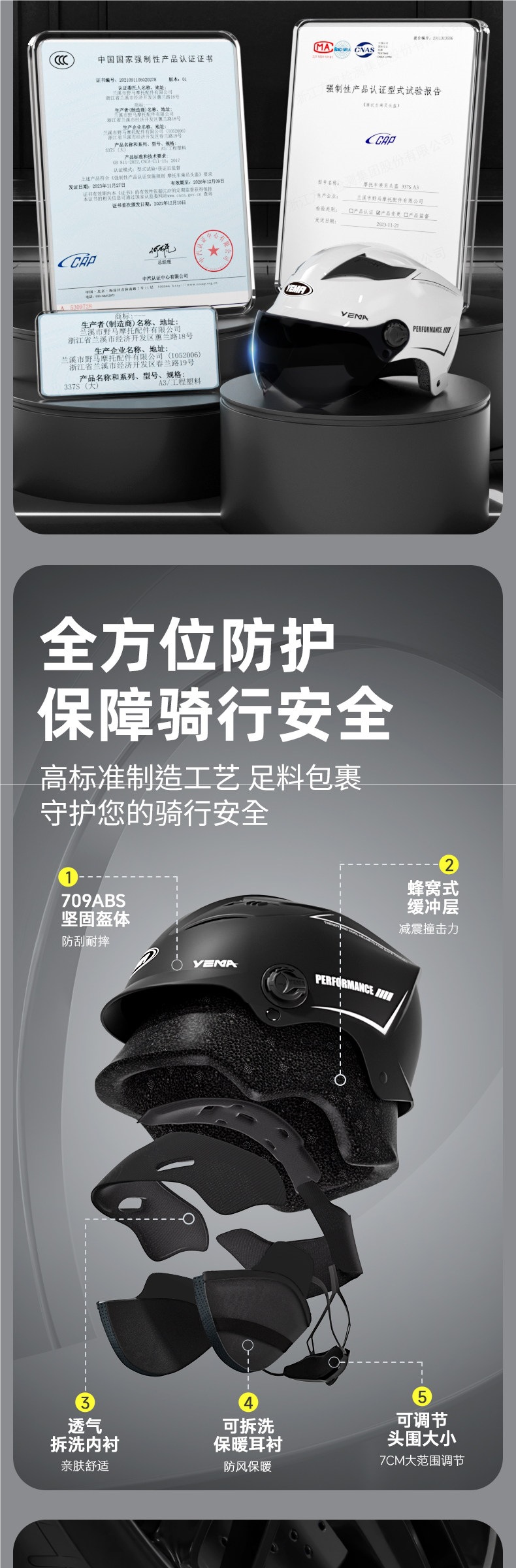 Yema 3C certified large head circumference helmet for men, extra-large size for electric vehicles, all-season battery motorcycle men's oversized half helmet