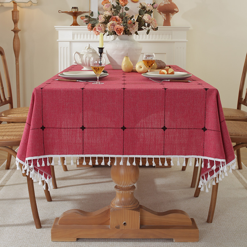 시적 자수 큰 격자 무늬. 술. 관동 레드