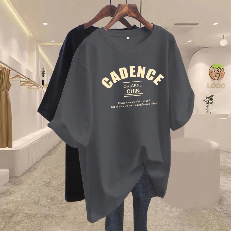 T-shirt women's summer short sleeve 2024 new love cotton mid-length loose European T-shirt women's clothing