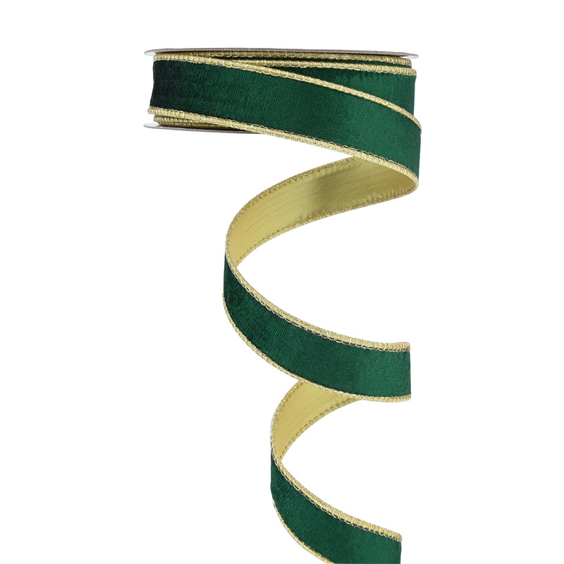 Transfronterizos clásicos rojos y verdes bordes de cinta de terciopelo decoración de árbol de Navidad dibujo cinta de arco de regalo cinta de terciopelo