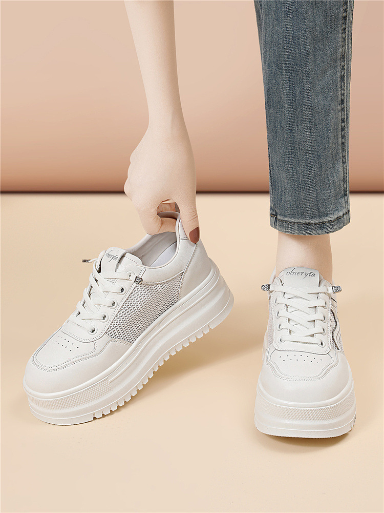 Giày sneaker nữ đế dày bánh xốp trắng phong cách mới xuân hè, đế mềm thoáng khí — 6077 Trắng, 6077 Bạch quả chi tiết 19