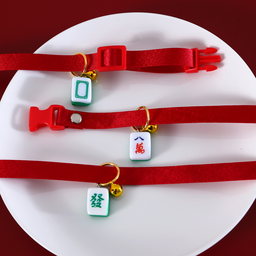 Mascotas gatos Teddy perros conejos cuerda roja mahjong palabras ajustables collar de campanas de Año Nuevo accesorios collar