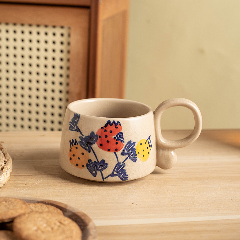 Ceramic Vintage Coffee Mug Japanese Style Hand Painted Pottery Cup_voghion.com