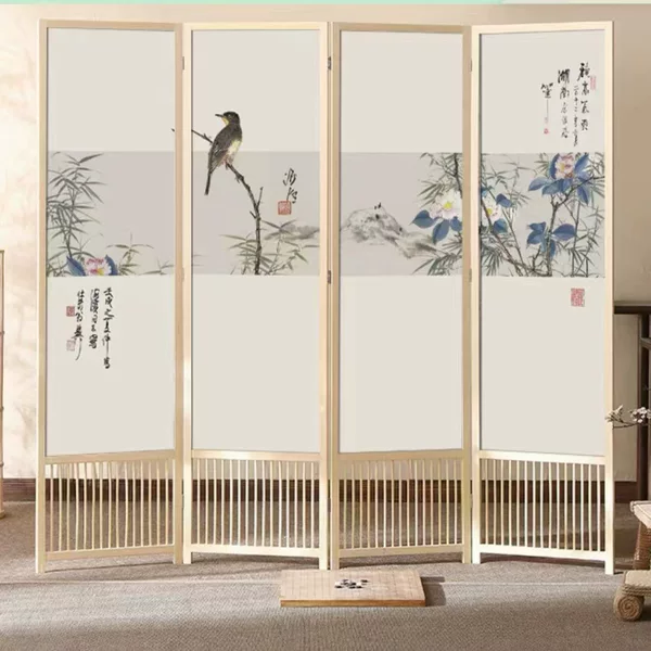 Pine wood paint-free frame partition screen wholesale New Chinese hotel home office porch folding mobile screen