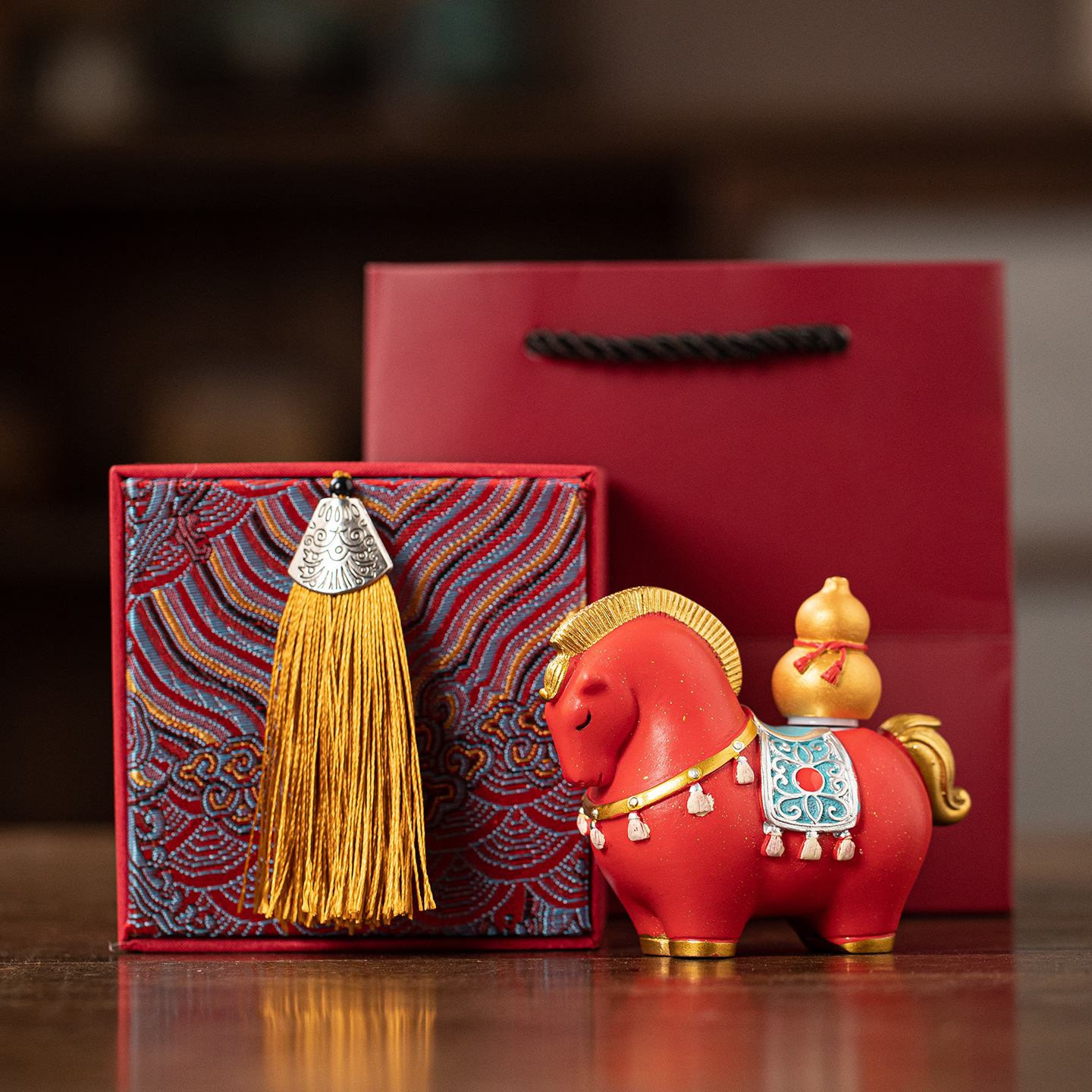 Creative Rotatable Fulu Lucky Bag Horse Desktop Ornaments Home Living Room Entrance Decorations Get Rich Immediately and Give Gifts