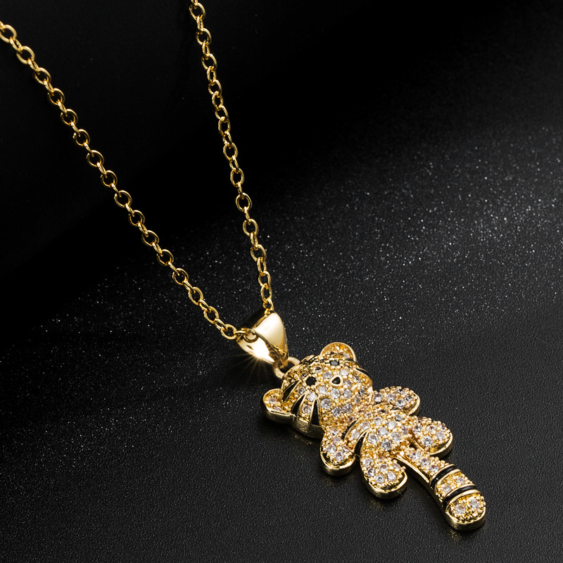 Fashion Copper Plated Real Gold Micro Inlaid Zircon Ornament Little Tiger Pendant Necklace display picture 4