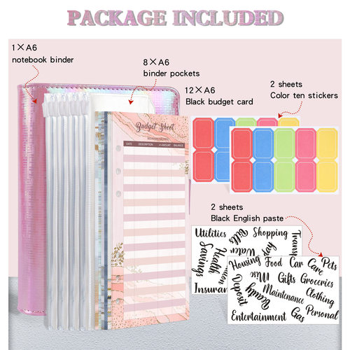 Cross-border A6 zipper bag loose-leaf book colorful PU notebook leather creative accounting book cash budget book