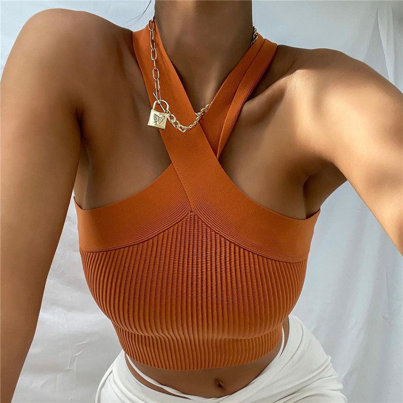 Amazon 2025 Cross Halter Knit Camisole Backless Tight-Fitting Slimming Bandage Tube Top Cross-Border Women's Clothing