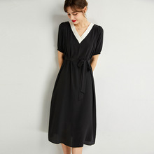 真丝连衣裙女桑蚕丝v领气质纯色2025新款法式夏季裙子新款连衣裙