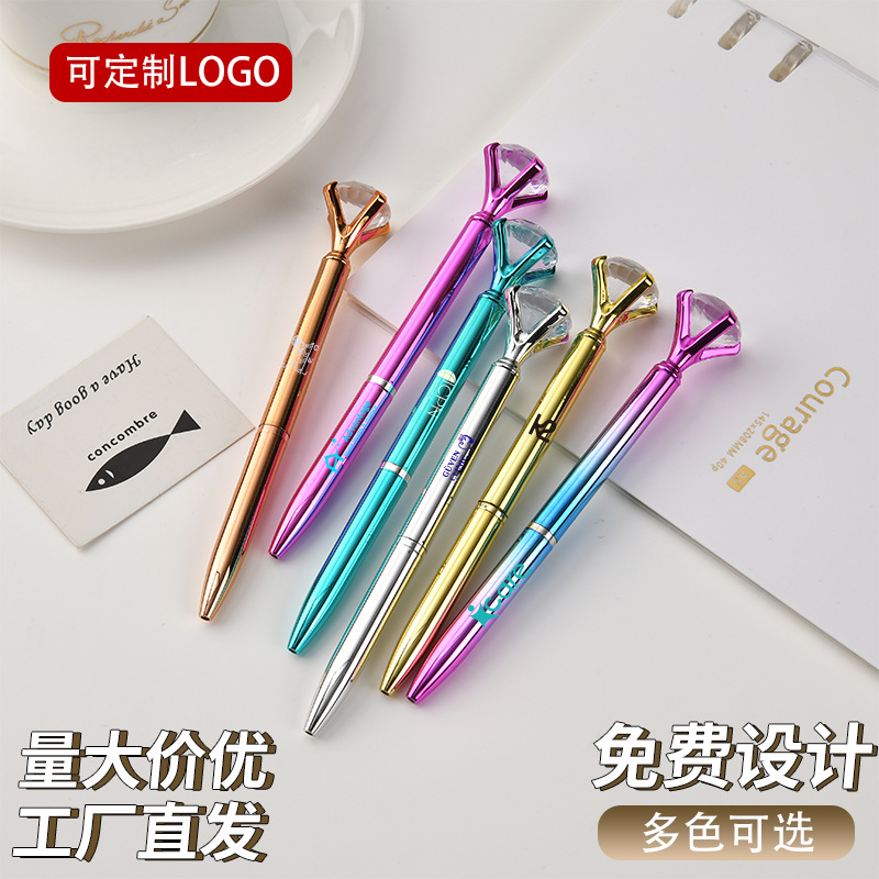 Pluma de diamante creativa personalizada de textura metálica pluma de bola logotipo imprimible bolígrafo de firma de bolígrafo publicitario de regalo para estudiantes