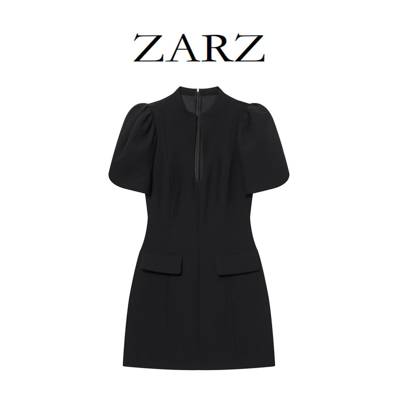 Zarz Self-Made European and American Style New Women's Fashion Stylish Round Neck Puff Sleeve Short Dress 2175536