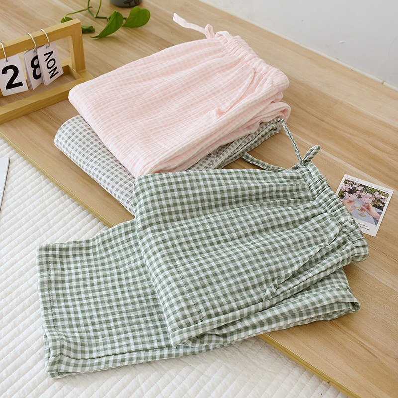 Japanese women's pajamas cotton double gauze home pants spring and summer thin soft crepe casual home trousers Japanese women's pajamas cotton double gauze home pants spring and summer thin soft crepe casual home trousers