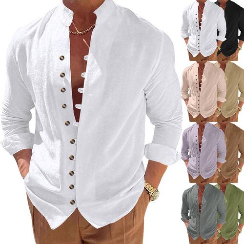 2025 Autumn Amazon Independent Store Button-down Men's Retro Linen Casual Loose Long-sleeve Shirt
