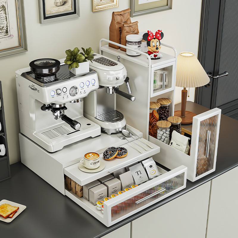 Kitchen Countertop Microwave Oven Rack, Coffee Machine Storage Rack with Acrylic Drawer-Style Storage Shelf, Hot-Selling Item in Stock