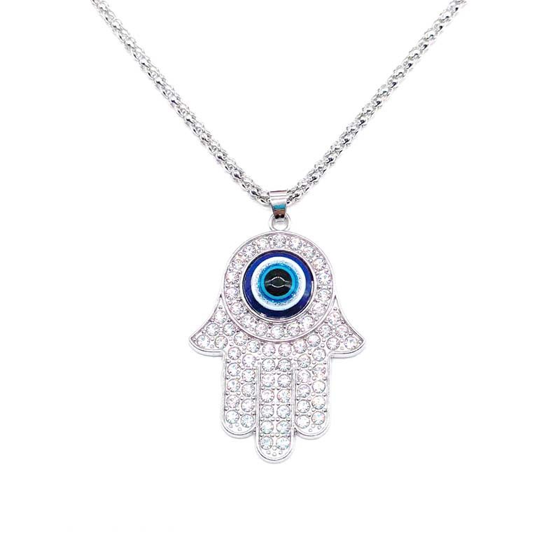 Hand Of Fatima Necklace With Turkish Eye And Diamond Inlay_voghion.com