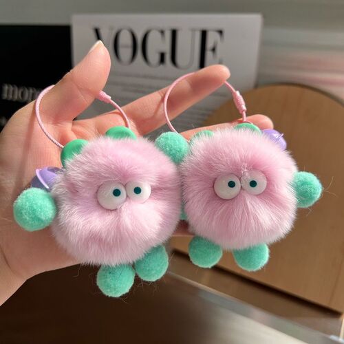 Cute Rex Rabbit Fur Small Briquettes Car Keychain Pendant Korean Internet Celebrity Plush School Bag Pendant Gift