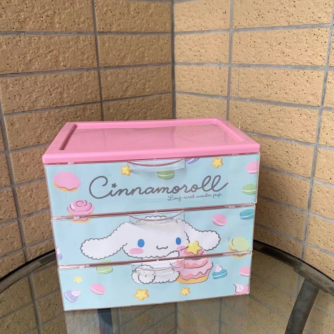 日系アニメ玉桂犬KT三階引き出し収納ケースデスクトップ化粧品文房具収納ケース学習用品ケース