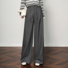 摩登职业绵羊毛阔腿裤女2025秋冬高腰职场西装裤韩版时髦拖地裤潮
