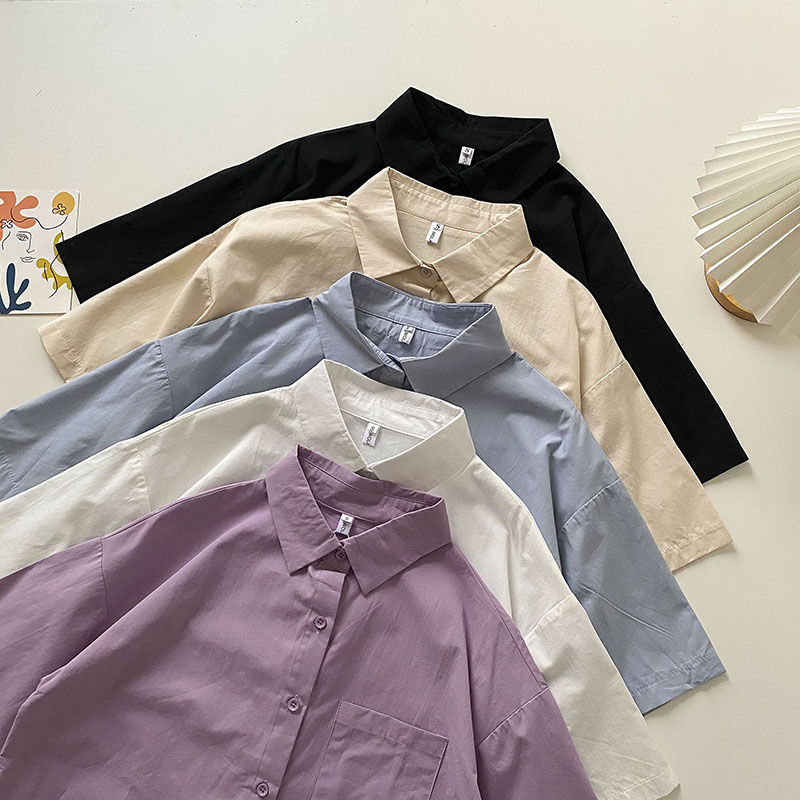 Shirt Women's Summer 2022 New Korean Fashion Loose Casual Short-sleeved Single-breasted Polo Collar Student Top