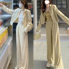 小香风时尚休闲运动套装女春秋季新款短款外套垂感阔腿裤两件套潮