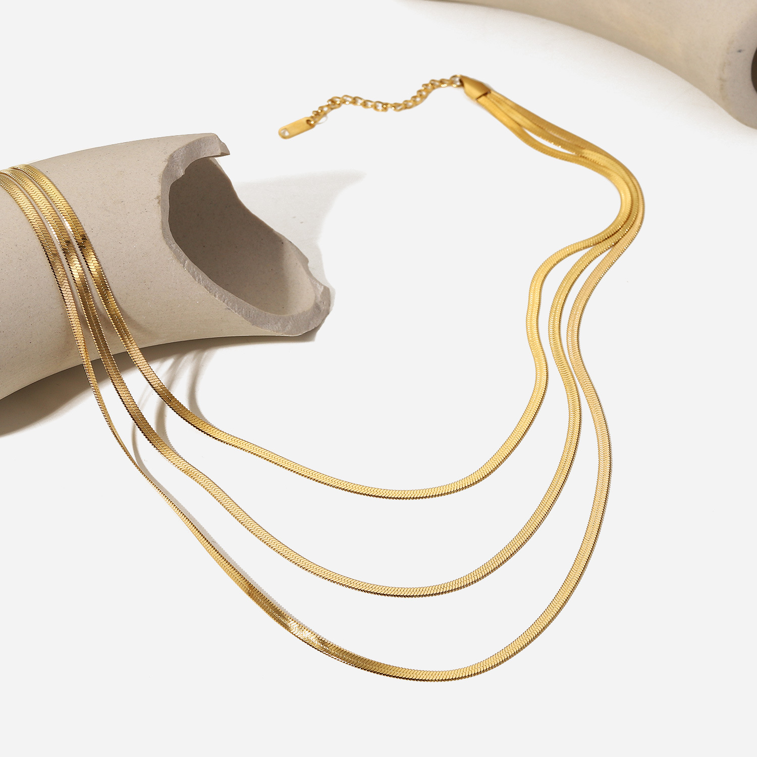 Neue 18k Gold Überzogene 3mm Schlange Kette Edelstahl Drei-schicht Halskette display picture 2