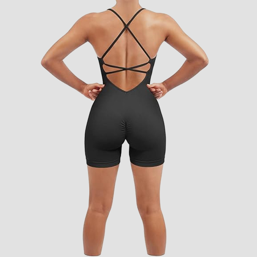 Ropa de fitness de una pieza con espalda de belleza de comercio exterior pantalones de yoga sexy ajustados y delgados deportes fitness ropa de yoga de una pieza con cuello halter