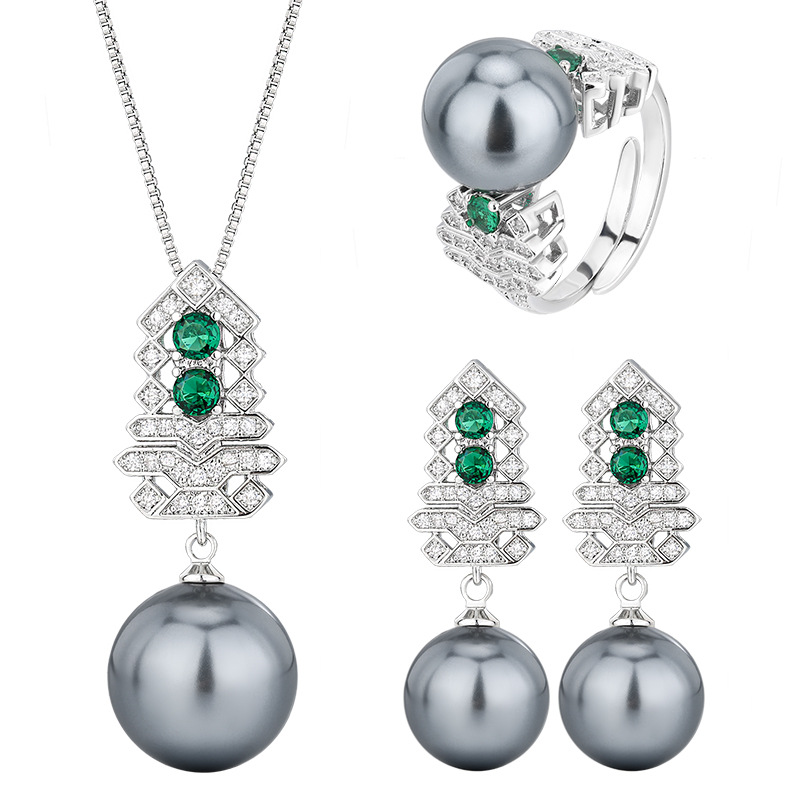 Producto popular Zhuangsheng Joyas Fondo de cobre chapado en oro con incrustaciones de perlas grises Conjunto de árbol de Navidad Mujer 16-12mm al por mayor