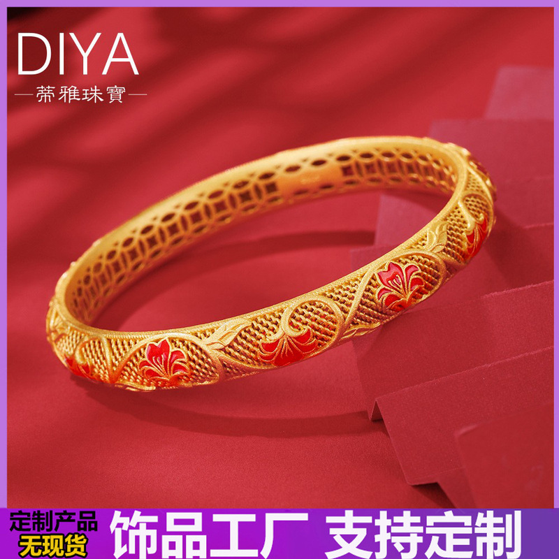 Ancient French Silver Lucky Bracelet Blossom Rich Hollow Bracelet Vintage Enamel Bracelet Jewelry Silver Gold-plated Chinese Bracelet