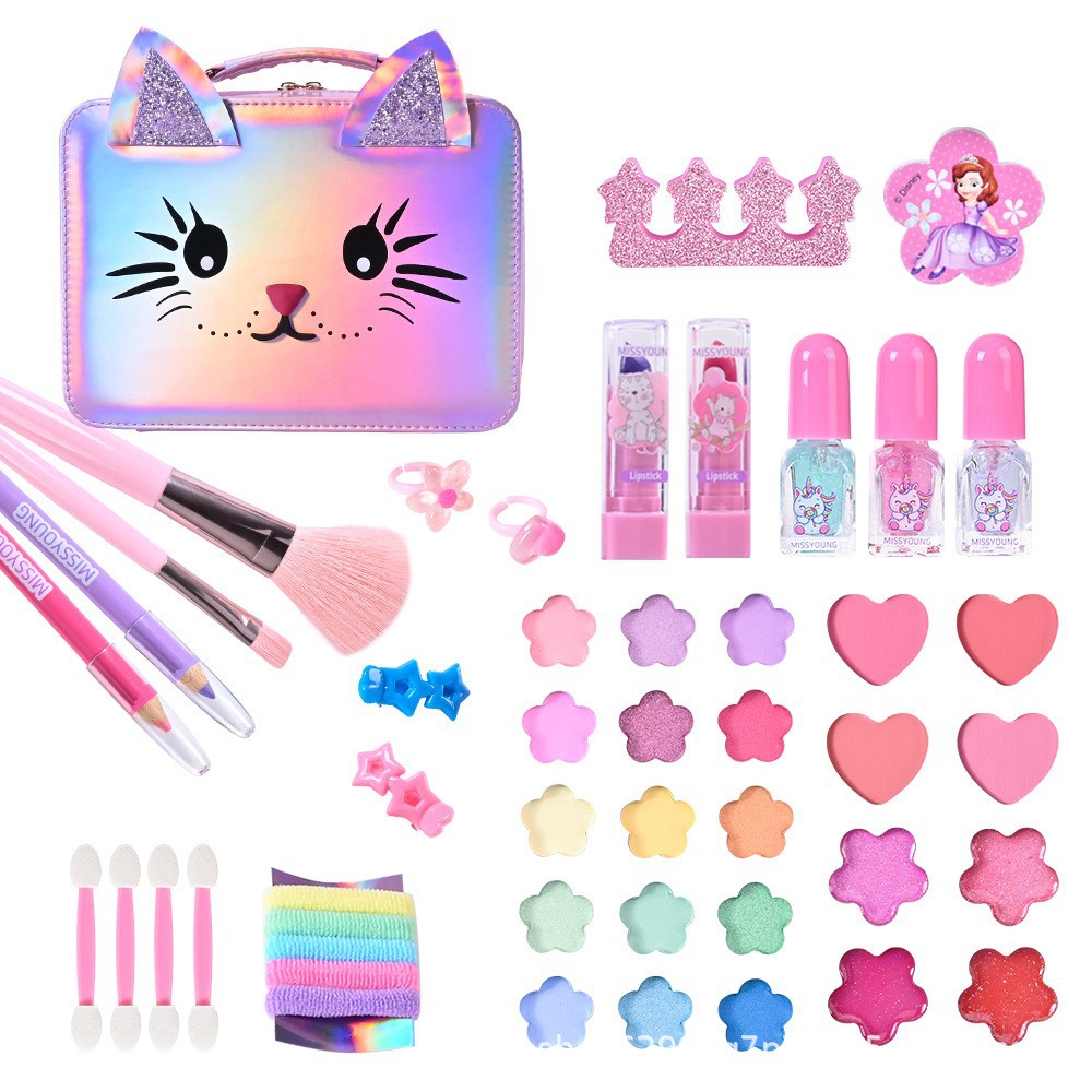 Miss Young transfronteriza venta caliente portátil chicas reciclables PU rosa maquillaje conjunto de maquillaje regalo