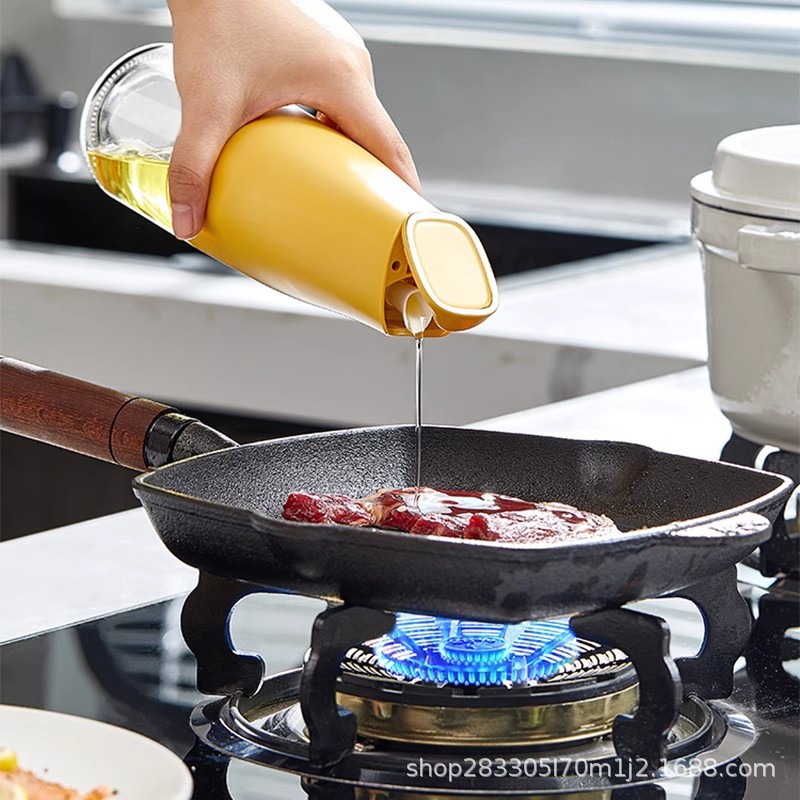 Olla de aceite, botella de aceite, vidrio, apertura y cierre automáticos, botella de aceite a prueba de fugas, botella de condimento, cocina, hogar