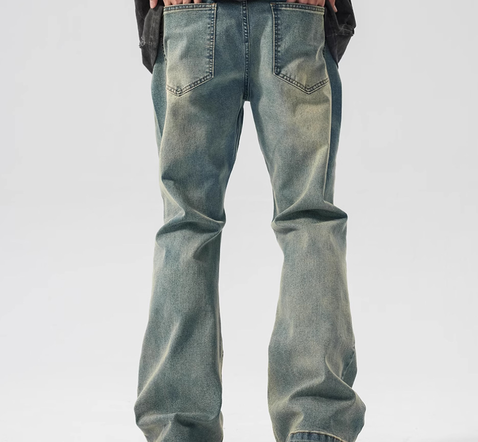 American Old Worn Jeans Men's Loose And Slightly High Street Line Design Style Pants_mkmklike.com