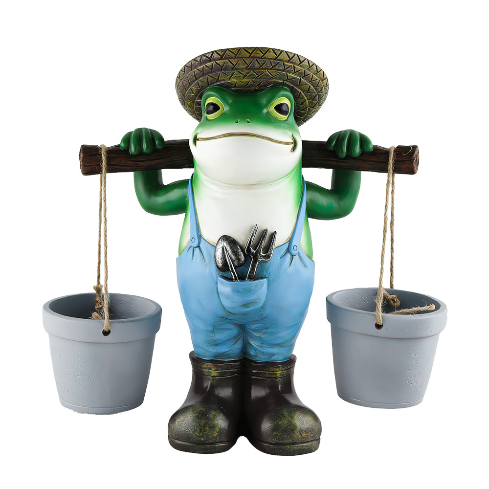  New Cute Resin Pick Bucket Frog Flower Pot Large Ornaments Outdoor Courtyard Garden Lawn Decoration Gifts