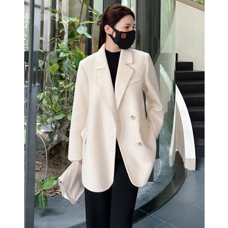 FANGFALA 2024 겨울 13 라인 도매 새로운 세트 칼라 싱글 브레스트 캐시미어 하이 패션 기질 코트