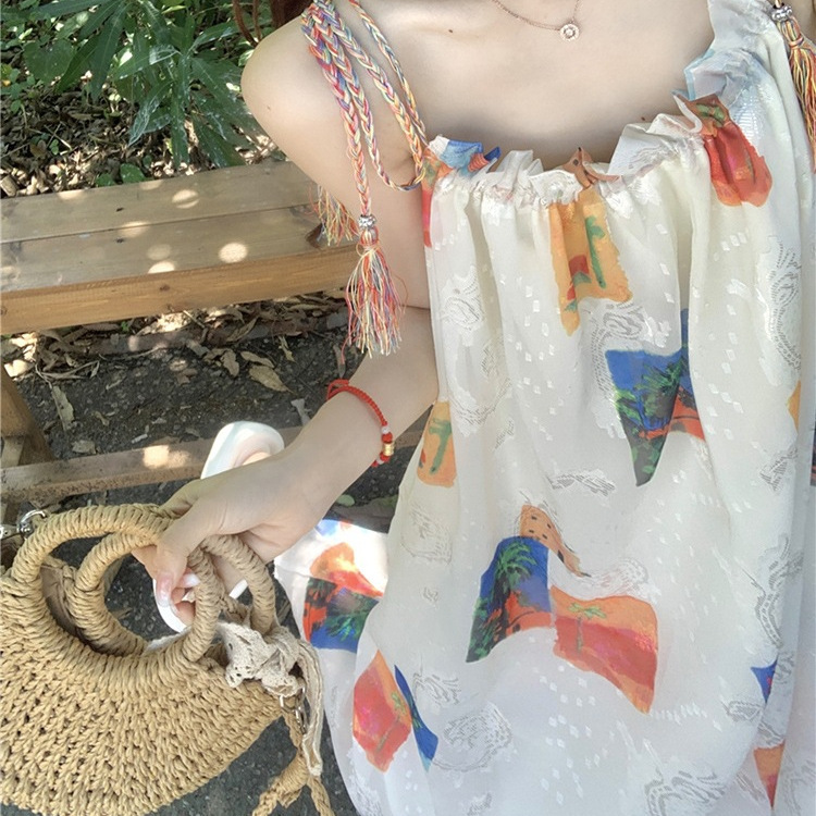 Bohemian colorful suspender dress for women, summer Xishuangbanna ethnic style, seaside vacation beach long dress Bohemian colorful suspender dress for women, summer Xishuangbanna ethnic style, seaside vacation beach long dress