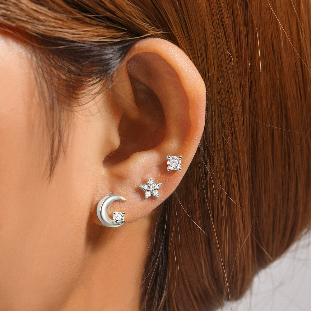 3g Weight Ear Studs Classification 1 Set Quantity Daily Occasion 925 Sterling Silver Material Star, Butterfly Pattern Women's Gender Plating Design Simple Style Style 1 Set 925 Sterling Silver Star Butterfly Ear Studs 89