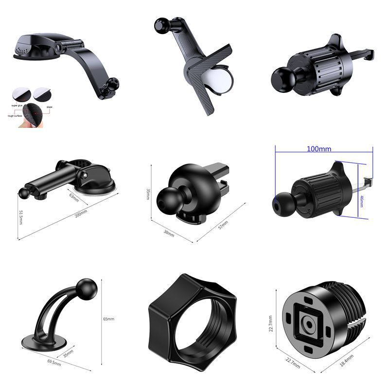 Car Phone Holder Accessories Universal Suction Cup Base 17mm Ball Head Air Vent Hook Navigation Bracket Accessories Wholesale