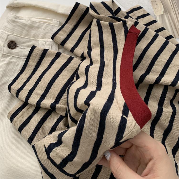 (2개) 컬러 매칭 라운드 넥 스트라이프 티셔츠 여성 패셔너블 레트로 눈송이 코튼 스트라이프 탑 초가을 한국 스타일 올매치베이스 셔츠 트렌디