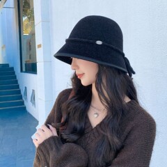 秋冬季百搭显脸小盆帽高品质新款日系时尚小香风仿貂毛渔夫帽子女