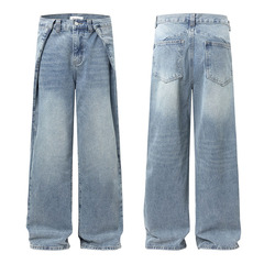 TKPA American Retro Pleated Waist Washed Distressed Jeans for Men and Women - Design-Savvy Loose Straight Leg Casual Pants Trend